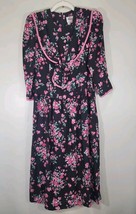 Vintage 80s Lanz Originals Floral Dress Roses Garden  Black Pink Cottage... - £43.51 GBP