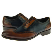 Carrucci Leather Wingtip Oxford, Men&#39;s Dress Shoes, Brown/Navy - £69.78 GBP