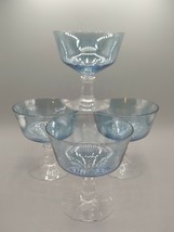 Vintage Set Of 4 Blue Bowl Tinted Dessert Fruit Clear Pedestal Glasses 4&quot;H - £16.59 GBP
