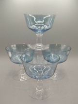 Vintage Set Of 4 Blue Bowl Tinted Dessert Fruit Clear Pedestal Glasses 4&quot;H - £16.79 GBP