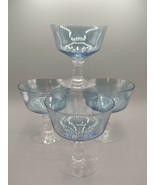 Vintage Set Of 4 Blue Bowl Tinted Dessert Fruit Clear Pedestal Glasses 4&quot;H - £16.42 GBP