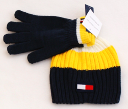 Tommy Hilfiger Multi Color Beanie &amp; Knit Stretch Gloves Youth Boy&#39;s 8-16... - £31.15 GBP