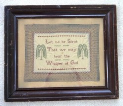 antique EARLY 1900s CROSS STITCH SAMPLER prim WEEPING TREE WHISPER of GO... - £70.04 GBP