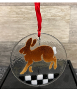 PEGGY KARR Glass Ornament Suncatcher Black &amp; White Checkered Rabbit 3-1/2&quot; - $14.50