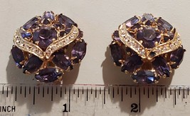 Vintage Jewelry Clip On Earrings Purple Rhinestone Cluster Signed Weiss - £39.95 GBP