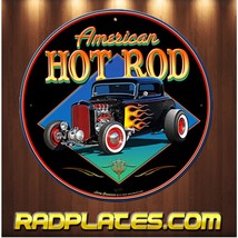Vintage Retro style Round Man Cave Garage American Hot Rod 32 Aluminum Sign 12&quot; - £17.00 GBP