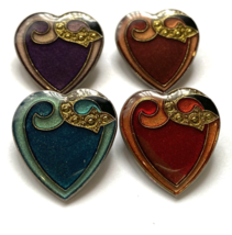 Lot of 4 Enamel and Lucite Coated Heart Pins, Red, Brown, Purple and Green - £5.96 GBP
