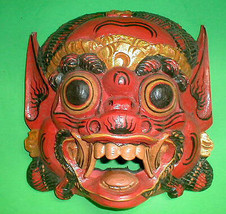 Mask Bali Hindu Raksaksa Demon Handcarved small 8.5 x 8&quot; RED Black White Brown - £61.15 GBP