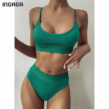  High Waist Bikinis 2021 Swimwear Women Push Up Swimsuits Solid Brazilia... - £18.31 GBP