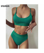  High Waist Bikinis 2021 Swimwear Women Push Up Swimsuits Solid Brazilia... - $23.00