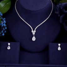 Janekelly New Design AAA Zircon Water Drop Shape Necklace Pendant Set  for Women - £35.12 GBP