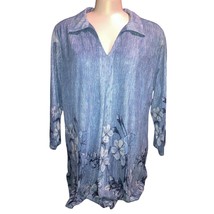 VALOLIA Womens 2XL Tops 3/4 Sleeve Shirts V Neck Blouse Blue Floral - £15.56 GBP