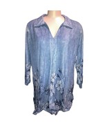 VALOLIA Womens 2XL Tops 3/4 Sleeve Shirts V Neck Blouse Blue Floral - £15.79 GBP