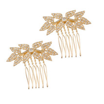 David Tutera Bridal Hair Comb Gold Leaves With Crystal Rhinestones - £19.95 GBP