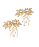 David Tutera Bridal Hair Comb Gold Leaves With Crystal Rhinestones - £19.56 GBP