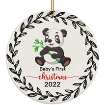 Cute Panda Baby Bear First Christmas Ornament Ceramic 2022 Anniversary Gift - £11.82 GBP