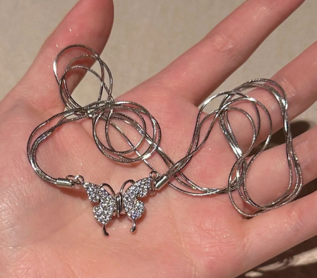 Cool magnetic butterfly pendant multi-layer necklace autumn and winter new  - $19.80