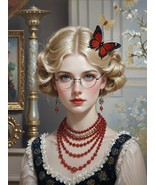 Art Giclee Oil Painting Sexy Girls glasses jewelry necklace earrings #0818 - $162.29 MXN+