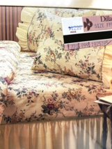 Vintage Martex Full Flat Sheet Ruffle Beige Floral English Country Cottage NEW - £29.85 GBP