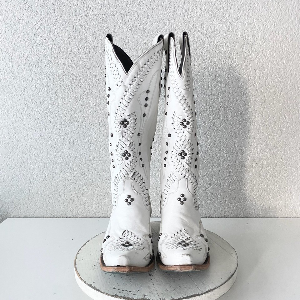 Lane COSSETTE Womens White Cowboy Boots 11 Western Cowgirl Mid Calf Pointed Toe Item image 5