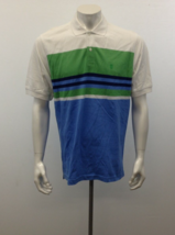 IZOD Men&#39;s Medium White w/Blue Green Stripes Short Sleeve Polo Shirt NEW - £10.86 GBP