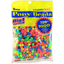 Pony Beads Plastic Opaque Neon 9mm Big Value Pack - $23.21