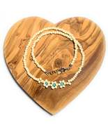 Cream and Turquoise Beaded Necklace with Daisy - $10.99
