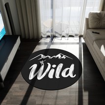 Wild and Free: Black and White Hiker Mountain Adventure Round Polyester Rug 60&quot;x - £118.29 GBP