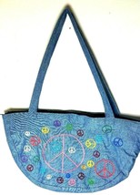 Cute Blue Half Circle Peace Sign Tote Bag Handbag Purse 20&quot;W x 11&quot;D - $6.69