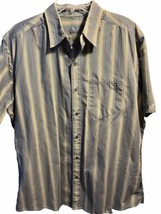 Kuhl Men&#39;s Sz L Gray Striped Button Down Short Sleeve Pocket Cotton Poly Shirt - £21.34 GBP