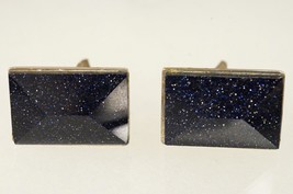 Vintage Jewelry Sterling SIlver MCM Black Glitter Faceted Glass Stone Cuff Links - £27.68 GBP