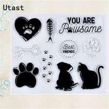 Dog Cat Pawsome Clear Silicone Stamps DIY Scrapbooking Decorative Card Craft - £9.49 GBP