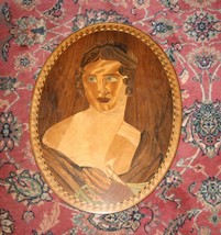 Vtg Exotic Hardwood Marquetry Inlay Inlaid Wood Folk Art Blue Eye Woman Picture - £89.96 GBP