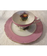 ROYAL HALSEY Tea Cup Snack Plate Pink Fruit Plate Cup Very Fine - £19.02 GBP