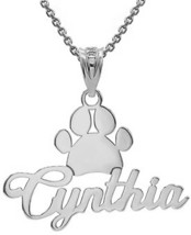 Personalized Engrave Name Silver Dog Paw Print Pendant Necklace - £48.85 GBP+