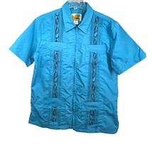 Haband Guayabera Vintage Blue Zip Up Shirt Medium Cuban Cigar Sopranos Pockets - £19.46 GBP