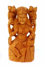 Handmade Godess Laxmi Figure Godess Laxmi Hand Carved Wooden Statue Sing... - £26.39 GBP