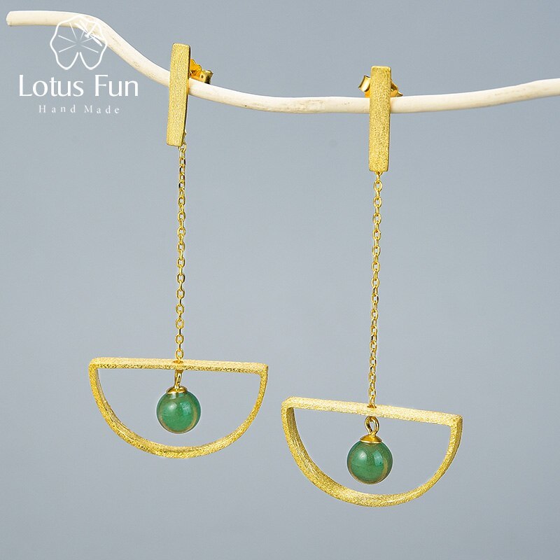 Natural Stone Minimalist Sector Shape Dangle Earrings Real 925 Sterling Silver H - $49.74