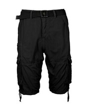 Blu Rock Men&#39;s Vintage-Like Cotton Cargo Belted Shorts in Black-38W - £19.51 GBP