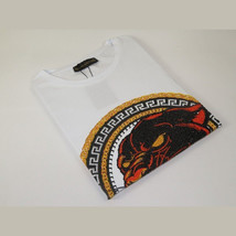 Men LAVERITA European Fashion Crew Shirt Short Sleeve Lion Medallion 94453 White image 4