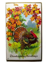 Thanksgiving Postcard 1914 Turkey Leaves Mica Glitter Stecher Embossed 2... - £8.70 GBP