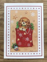 Vintage A Sunshine Card Sweet Puppy In Christmas Gift Bag Holiday Festiv... - £7.75 GBP