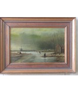 Antique Dutch Signed Oil Painting Children Skating on Frozen Lake 19.5 x... - $6,015.59 MXN