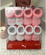 Puma Baby 4 Pk Pink White Polyester Cuffed Logo Graphic Sock Booties Set... - €10,23 EUR