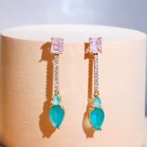 CWWZircons Simple Fashion Bright Dangling Light Blue CZ Long Water Drop Earrings - £16.70 GBP