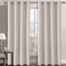 Ivory Thermal Insulated Grommet Linen Look Curtain Drapes Primitive Textured - £31.91 GBP