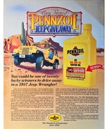 1987-THE GREAT PENNZOIL JEEP WRANGLER GIVEAWAY--1986 Vintage Print Ad - €10,27 EUR