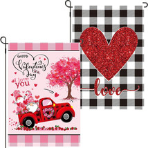 2 Pieces Valentine&#39;s Day Garden Love Flag Gnome and Buffalo Plaid - £7.54 GBP