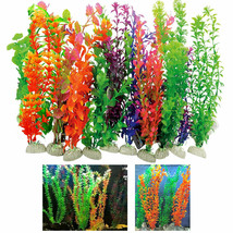 12 Pc Aquarium Fish Tank Ornament Plastic Plants Lush Green 14-Inch Tall Large - £47.72 GBP