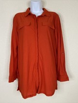 Peck &amp; Peck Womens Size M Red Woven Stretch Button Up Shirt Long Sleeve - £5.66 GBP
